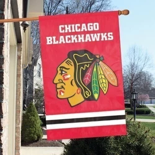 Chicago Blackhawks Premium Double Sided Banner Flag Applique Embroidered... - Image 2 of 3