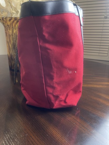 Victoria's Secret Large Tote Bag Red Canvas Black Trim Bronze Studs New 23" x 13 - Picture 5 of 9