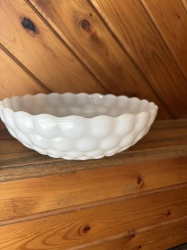 Anchor Hocking Milk Glass Bubble Large Round Serving Bowl Vintage MCM