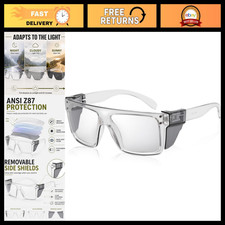 Photochromic Safety Glasses - ANSI Z87.1 Protective Eyewear, Clear to Smoke Lens