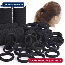 200PCS Black Hair Ties for Women Girls Seamless Thick Hair Band Elastic Hair Tie