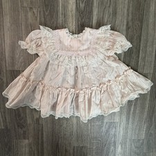 Vintage Pink Floral Lace Baby Girl Dress Size 6-9 M USA Made