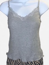 Victoria's Secret Grey Ribbed V-Neck Camisole with Lace Trim