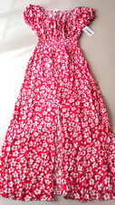 NWT Kindred Red Floral Maxi Dress L Smocked Boho Cottagecore Anthropologie