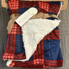 Lila Jack Super Soft Minky Boys Plaid Red Blue Sherpa Baby Blanket Cabin