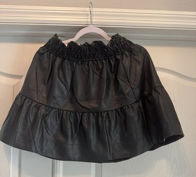 New Anthropology Black Faux Leather Skirt Sz M $120 Retail