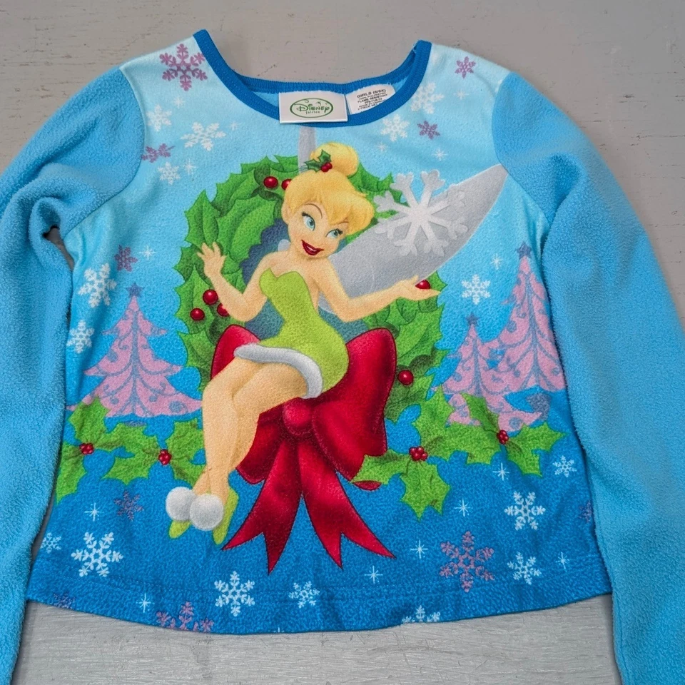 Pijama Campanilla Disney Top Niñas Talla 6/6X Navidad Vacaciones Azul Vellón Dibujos Animados Foto 3 de 4