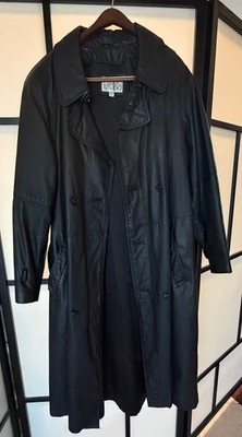 Vintage Pelle Studio Black Leather Trench Coat Belted Long L Korea