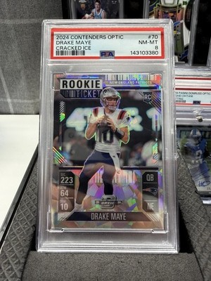Panini 2024 Contenders Optic Drake Maye Cracked Ice /22 #70 PSA 8