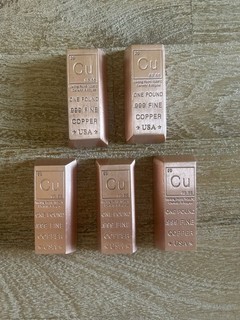 Lot of 5 bars 1 Pound .999 PURE Copper Trapezoid Element Bars. 2 KILOS