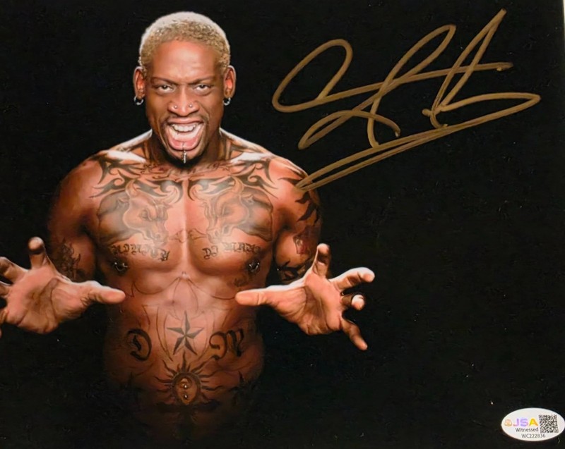 Dennis Rodman Signed METALLIC Photo 8x10  NWO Bulls Worm Autograph HOF JSA HOGAN