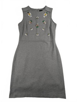 Banana Republic Grey Embellished Sleeveless Dress Size 8 Floral Detail