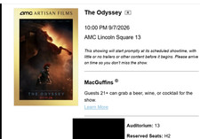 MON 9/07 10PM - H2 - The Odyssey IMAX 70mm AMC Lincoln Square NY