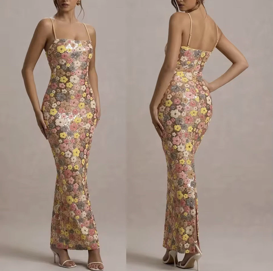 Vestido longo bege floral lantejoulas, convidado de casamento - Tamanho G (Reino Unido 12/14) - Imagem 3 de 4
