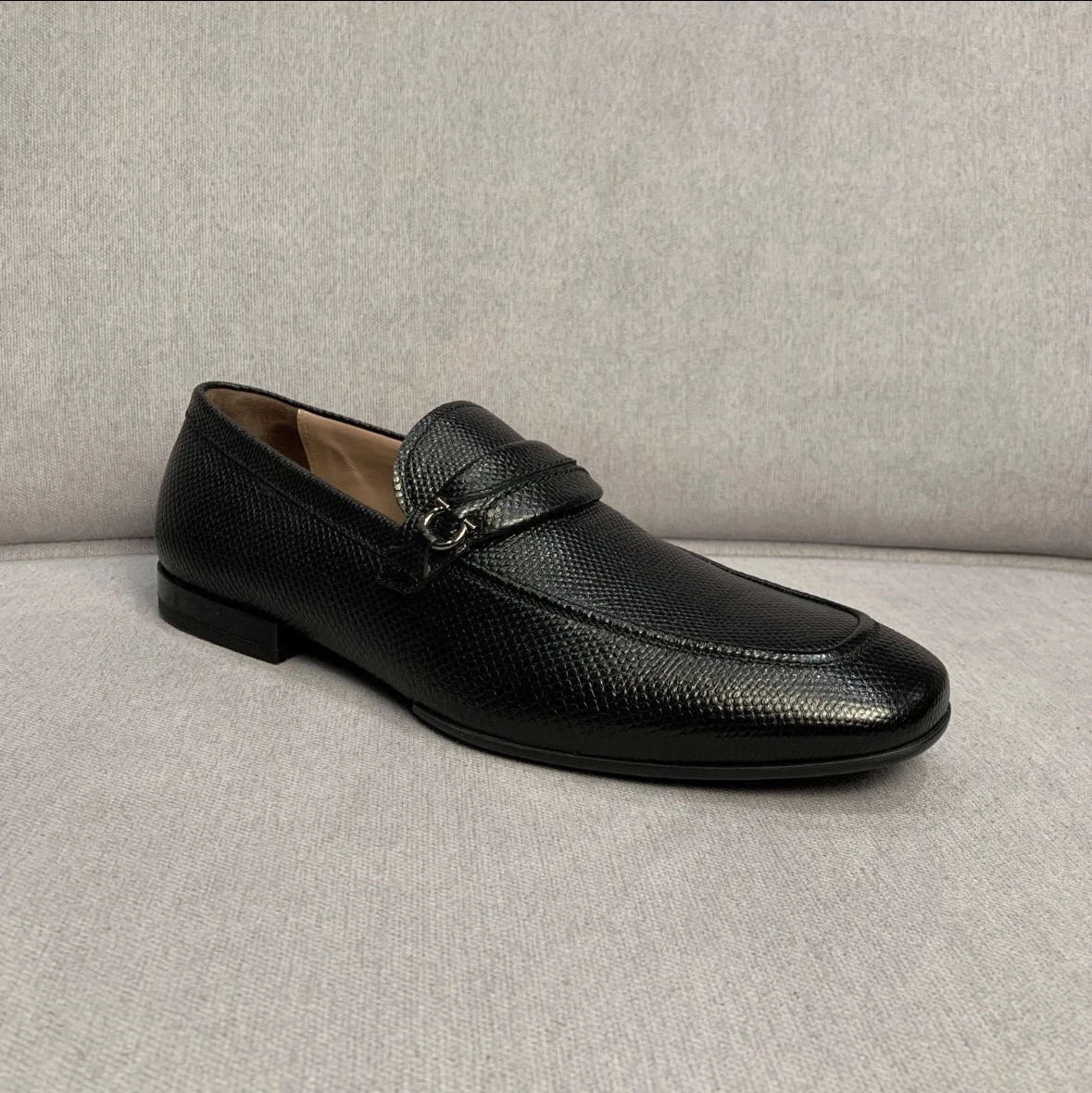 Ferragamo — Salvatore Ferragamo Mens Dress Shoes Leather Buckle Lace Black Slip On 10 2E
