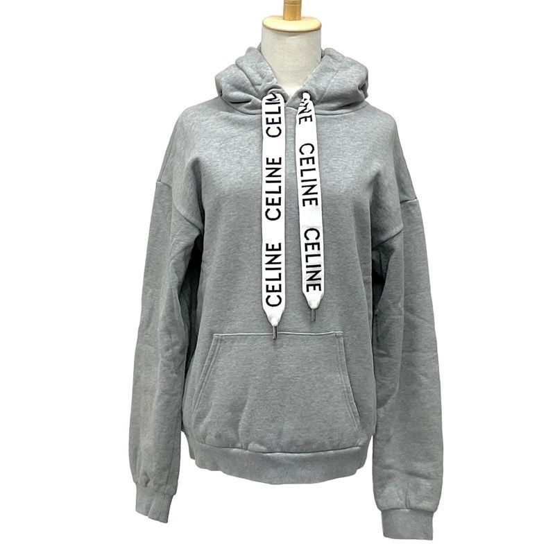 Celine CELINE Tops Cotton Gray Logo Loose Hoodie