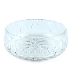 Vintage Lausitzer Cut Crystal Bowl 7.25" German Starburst Leaf Scroll Design
