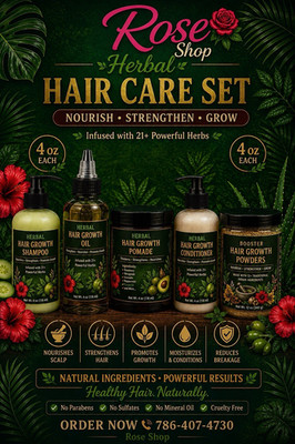 Herbal Hair Growth Shampoo & Conditioner oil pomade 8oz and booster powder