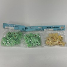 VTG Flocked Miniature Bears Lot Of 3 Packages Green Yellow Taiwan NOS