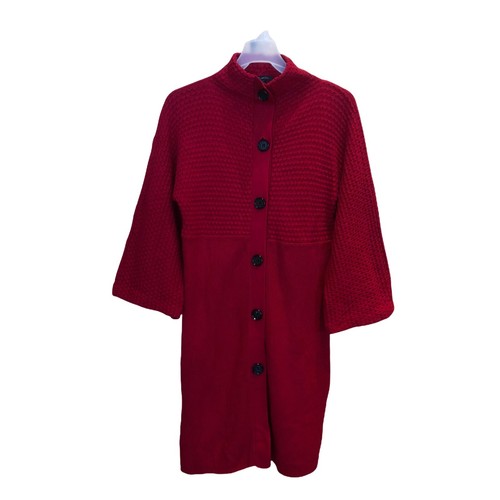 Anne Klein Long Medium Midi Sweater Coat Burgundy Duster Cardigan Crochet Knit - Picture 8 of 8