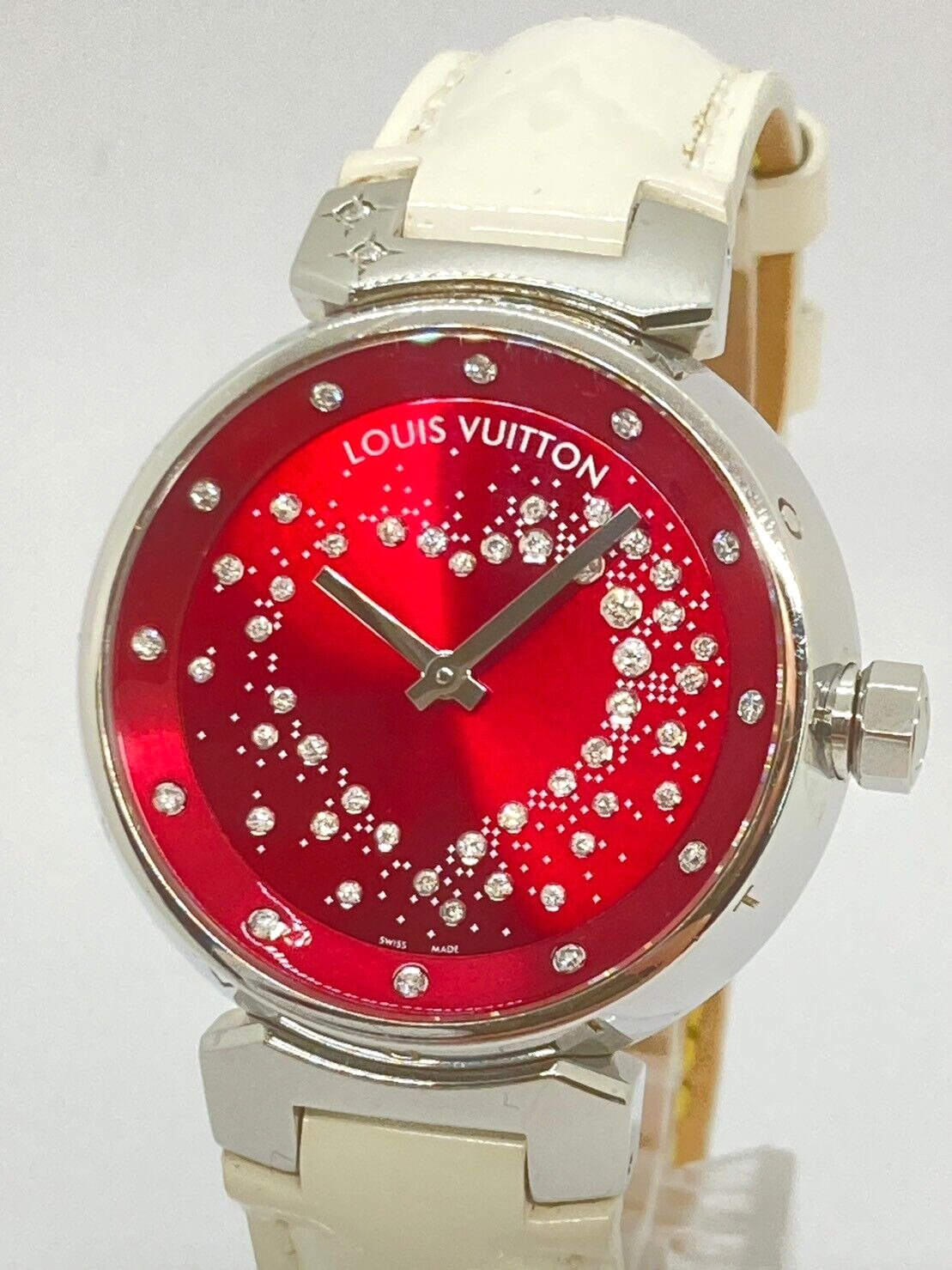 used LOUIS VUITTON Tambour Attraction Q13M2 Watch 34mm Red dial /w Diamond 16561