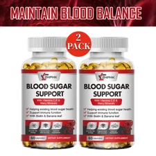 2 BOTTLES BLOOD SUGAR SUPPORT SUPPLEMENT Alpha Lipoic Acid & Cinnamon 20 Herbs