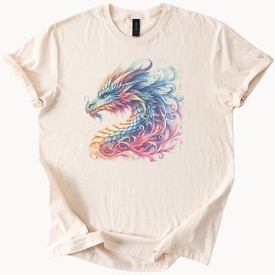 Pastel Dragon Graphic T Shirt Fantasy Art Dragon Tee Colorful Creature Shirt