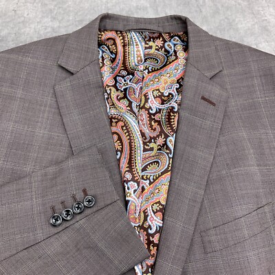 Ticknors Blazer Men 50 Brown Windowpane Plaid Bespoke Wool Classic Career Jacket