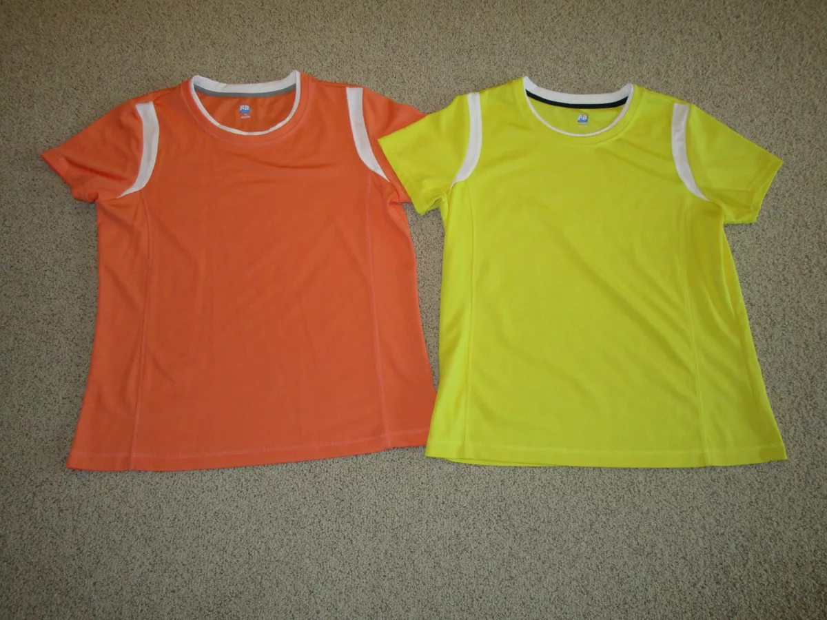 2 Womens SJB St Johns Bay ActiveWear Tops Shirts Orange Yellow Size L Large