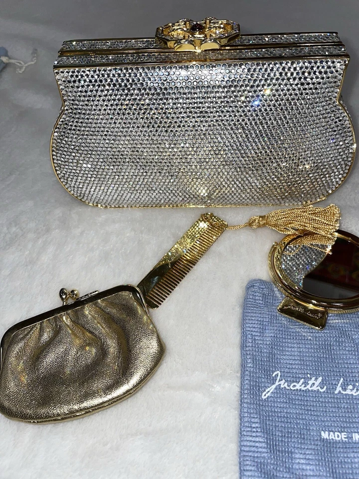 Cartera clutch vintage Judith Leiber dorada y cristal con todos los accesorios  Foto 4 de 4