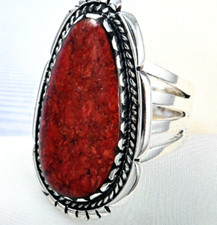 Natural Coral Solitaire Ring 11 in 925 Sterling Silver 8.90 Grams