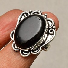 Black Onyx Gemstone Handmade 925 Sterling Silver Jewelry Ring Size 7