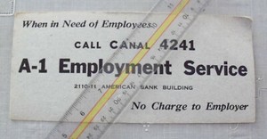 A-1 Employment Service (No Charge to Employer!) Advertising Blotter New Orleans
