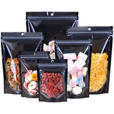 100/500/1000 Black Mylar Foil Clear Window Resealable Stand Up Bags Zipper Pouch