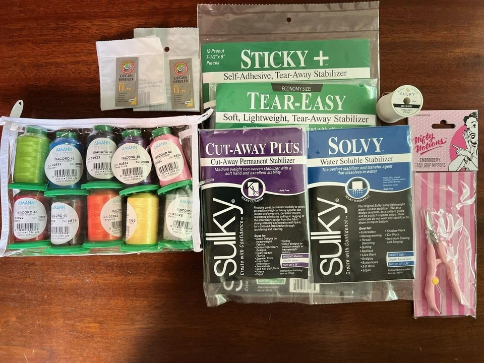 Embroidery Starter Kit! Needles, Thread, Stabilizers, Bobbin Thread, Nippers! - Image 2 of 4