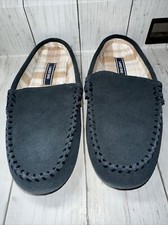 Lands' End 501782 Women s Flannel Lined Suede Clog Slippers - Size 9M Navy EUC