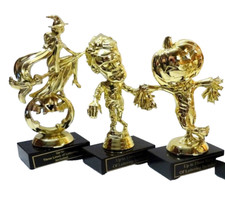 SET OF 3 HALLOWEEN TROPHY WITCH, SCARECROW, ZOMBIE TRUNK OR TREAT