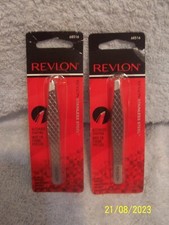 2 Revlon Tweezers Slanted Silver Stainless Steel 68516