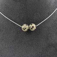 Steine Und MinéRaux. Halskette 2 Perlen Dalmatiner Jaspis 8 Mm. Kette Stahl Ino