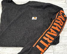 Carhartt Original Fit LongSleeve Shirt Mens Charcoal Gray  Orange pocket SMALL