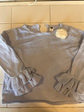 Janie And Jack Girls Baby Blue Sweater W/ Ruffle Cuff And White Pom