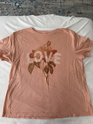 Lucky Brand Women s Large Peach Color Floral  Love Tee NEW w/out Tags E65