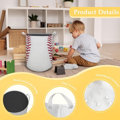 Baseball Stitch Laundry Basket, Baseball Sports Waterproof Collapsible Laundry - Afbeelding 6 van 6