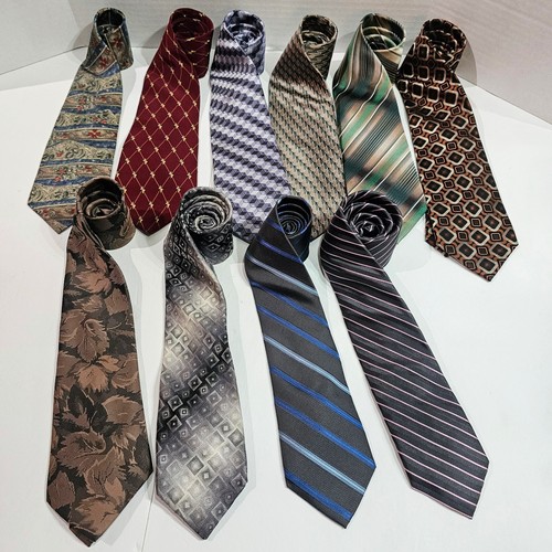 Van Heusen Lot of 10 Silk Mens Ties Silk Polyester Patterned Striped READ - Picture 1 of 15