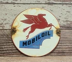 Vintage 6" Mobil Oil Pegasus Porcelain Metal Sign Texlite