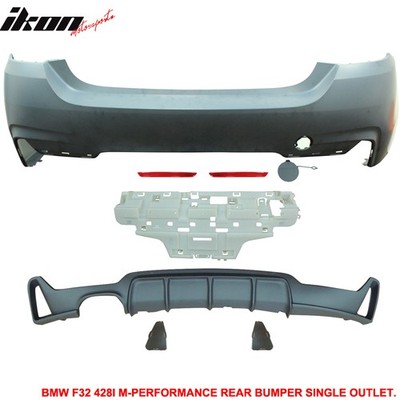 Fits 14-20 F32 428i M-P Style Rear Bumper Cover Single Outlet-Polypropylene