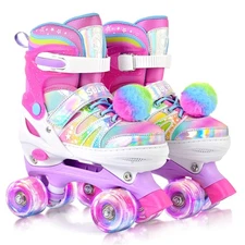 Rainbow Tie-Dye Adjustable Roller Skates for Girls Ages 3-5 5-8 6-12 Pink Pur...