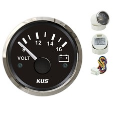 Kus Marine Voltmeter Gauge Boat Battery Voltage Meter Steel Bezel 8-16v