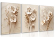 HLXRAE Minimalist Floral Canvas Wall Art, Neutral Farmhouse 16"L x 12"W Beige
