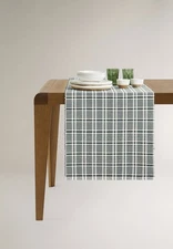 ZARA Home CHRISTMAS Green CHECK TABLE RUNNER 19.5 X 63 inches 
